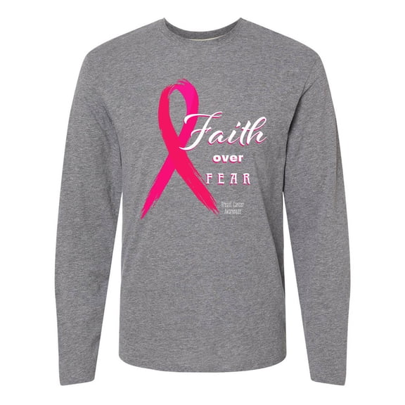 Inktastic Faith over Fear Breast Cancer Awareness with Pink Ribbon Long Sleeve T-Shirt