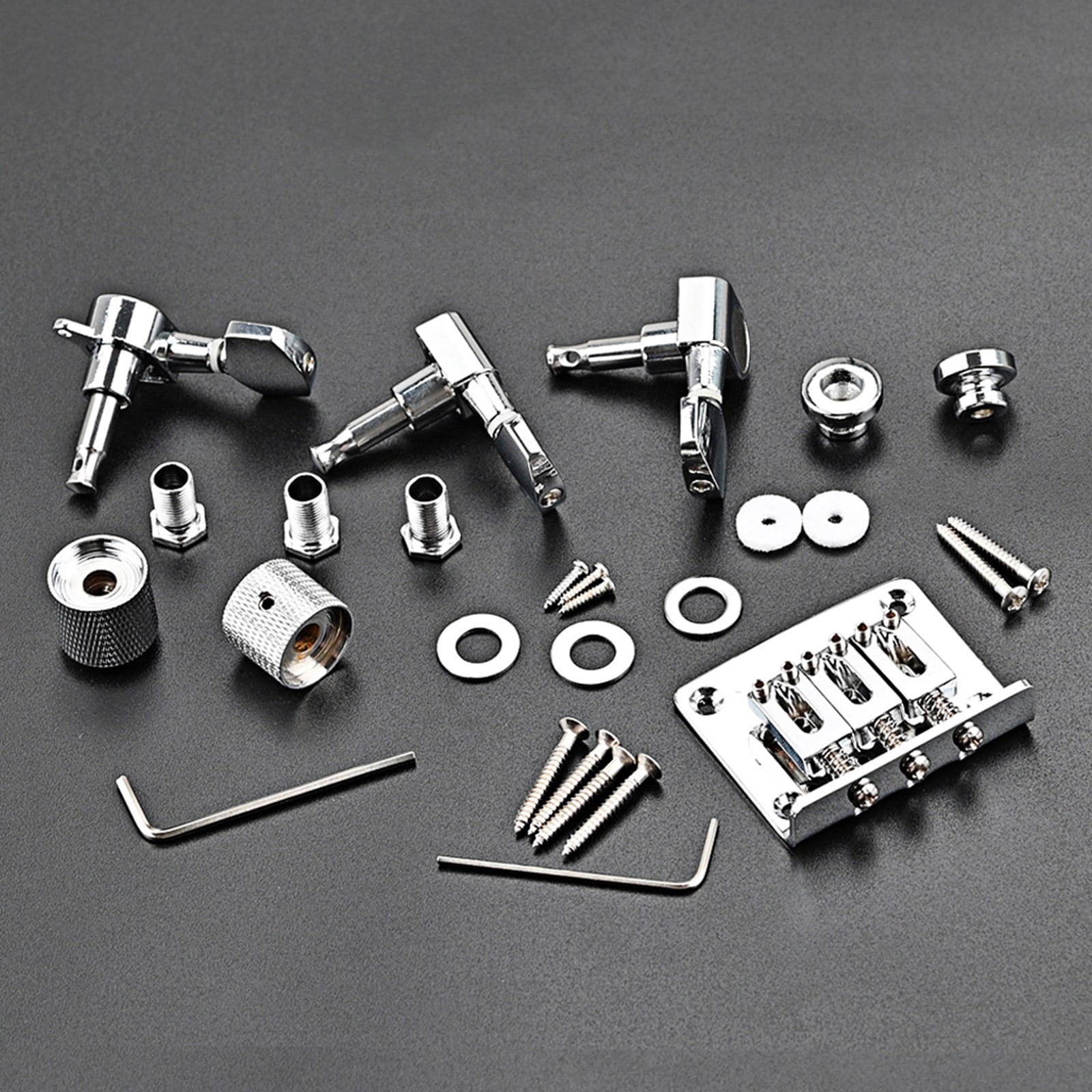 RUISINERY Complete 3 String Guitar Bridge Hardware Set With Tuning Pegs Control Knobs Locking Screws For Electric Box Guitars