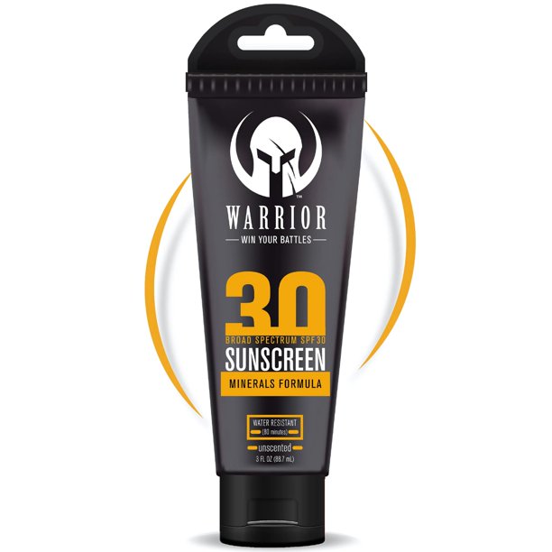 Loción protectora solar Warrior SPF 30 – Loción resistente al agua segura para arrecifes con fórmula mineral – Protector solar no tóxico para pieles sensibles – 3 oz