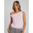 thumbnail image 2 of Womens Summer Off The Shoulder Sleeveless One Shoulder Ruched Asymmetrical Going Out Tank Crop Tops Shirts, 2 of 6