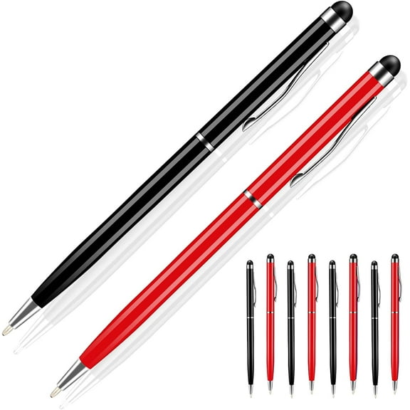 Stylus Pens for Touch Screens, 10pcs Universal 2 in 1 Capacitive Stylus Ballpoint Pen for iPad,iPhone,Samsung,HTC,Kindle,Tablet,All Capacitive Touch Screen Device -Black Red