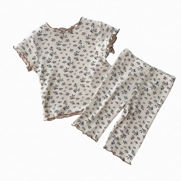 ZHANGDER Summer Toddler Girl Clothes 1T 2T 3T 4T 5T T-Shirts Shorts Clothing Set Ribbed Knit Cute Outfits Set 2 Pieces Shorts Set, Khaki 3-4T