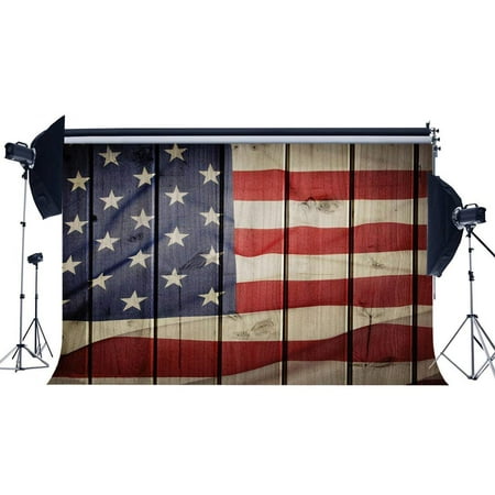 Image of ABPHOTO Polyester 7x5ft American Flag Backdrop Stars and Stripes on Shabby Wood Plank Wallpaper Photography Background for Independence Day Party Decoration Kids Adults Photo Studio Props