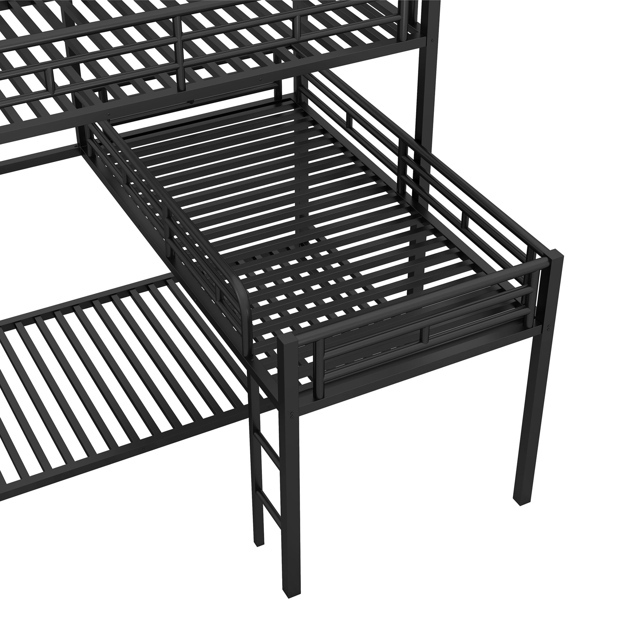 Noble House L-Shaped Triple Twin Bunk Bed, Industrial Metal 3-Tier Space-Saving Bunk Bed, Space Saving, Black