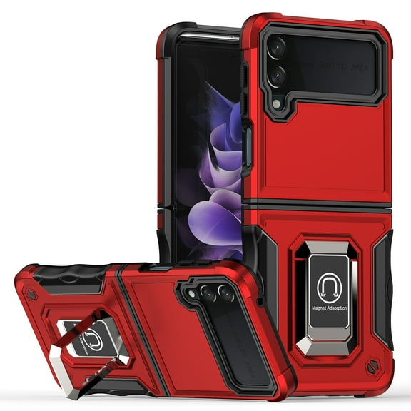 Decase Heavy Duty Case for Samsung Galaxy Z Flip 4 Rugged Case with Ring Holder Kickstand Magnetic Shockproof Case for Galaxy Z Flip 4 Red