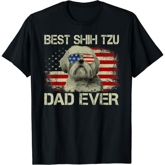 Mens Best Shih Tzu Dad Ever Tshirt Dog Lover American Flag Gift T-Shirt