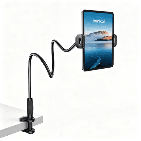 GJX Gooseneck Tablet Holder for Bed-[Unique Tapered Flexible Arm][Fully Adjustable] Ipad Holder Stand for Reading in Bed,Tablet Mount for 4.7-13" Ipad Switch,Galaxy,Iphone