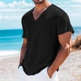 thumbnail image 2 of yillto Mens Big and Tall Cotton Linen Tops Summer Loose Lightweight Breathable Short Sleeve Shirts, 2 of 6