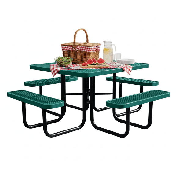 Bstjewey 46" Waterproof Square Metal Picnic Table for 8 Person,Green