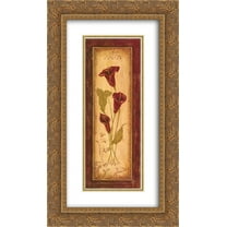 Crimson Blooms I 2x Matted 12x24 Gold Ornate Framed Art Print by Jo Moulton