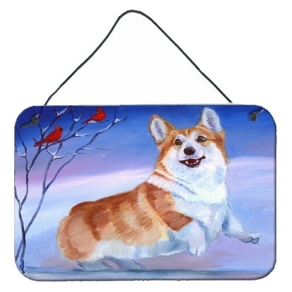 Carolines Treasures 7328DS812 Corgi Snow Cardinal Wall or Door Hanging Prints 8x12 multicolor