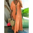 thumbnail image 1 of plus Size Women's Casual Loose V-Neck Solid Long Dress Spring Summer Pleated Big Size Women's Dress, 1 of 5