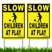 Vibe Ink Pack of 2 Slow - Children at Play Caution Yard Signs - Lawn Sign + Metal Stakes (Double Pack)