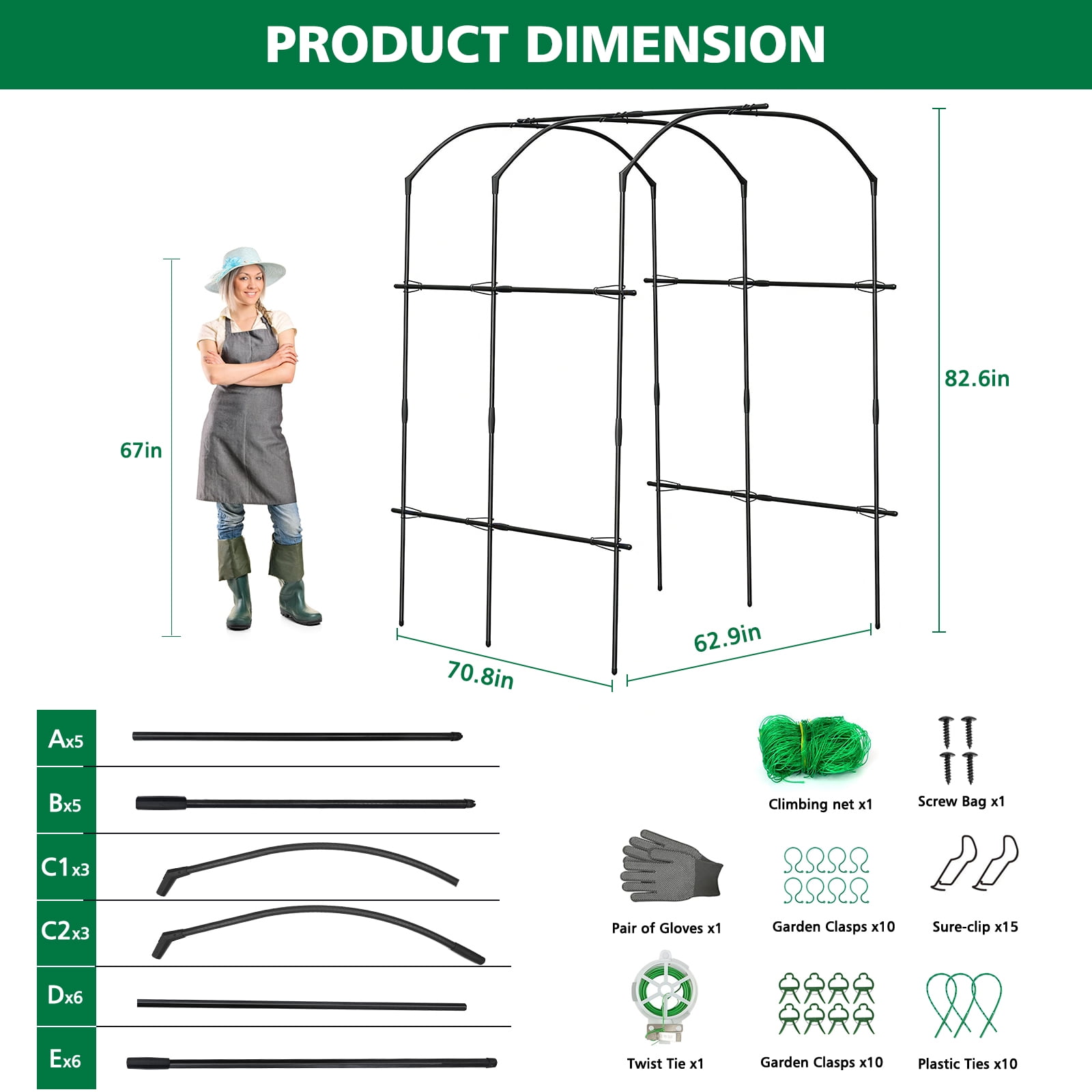 ROMUCHE 6.88ft Tall Cucumber Trellis for Raised Bed, Thickened Garden Arch Trellis for Climbing Plants Vine Vegetable Fruit Flower Outdoor