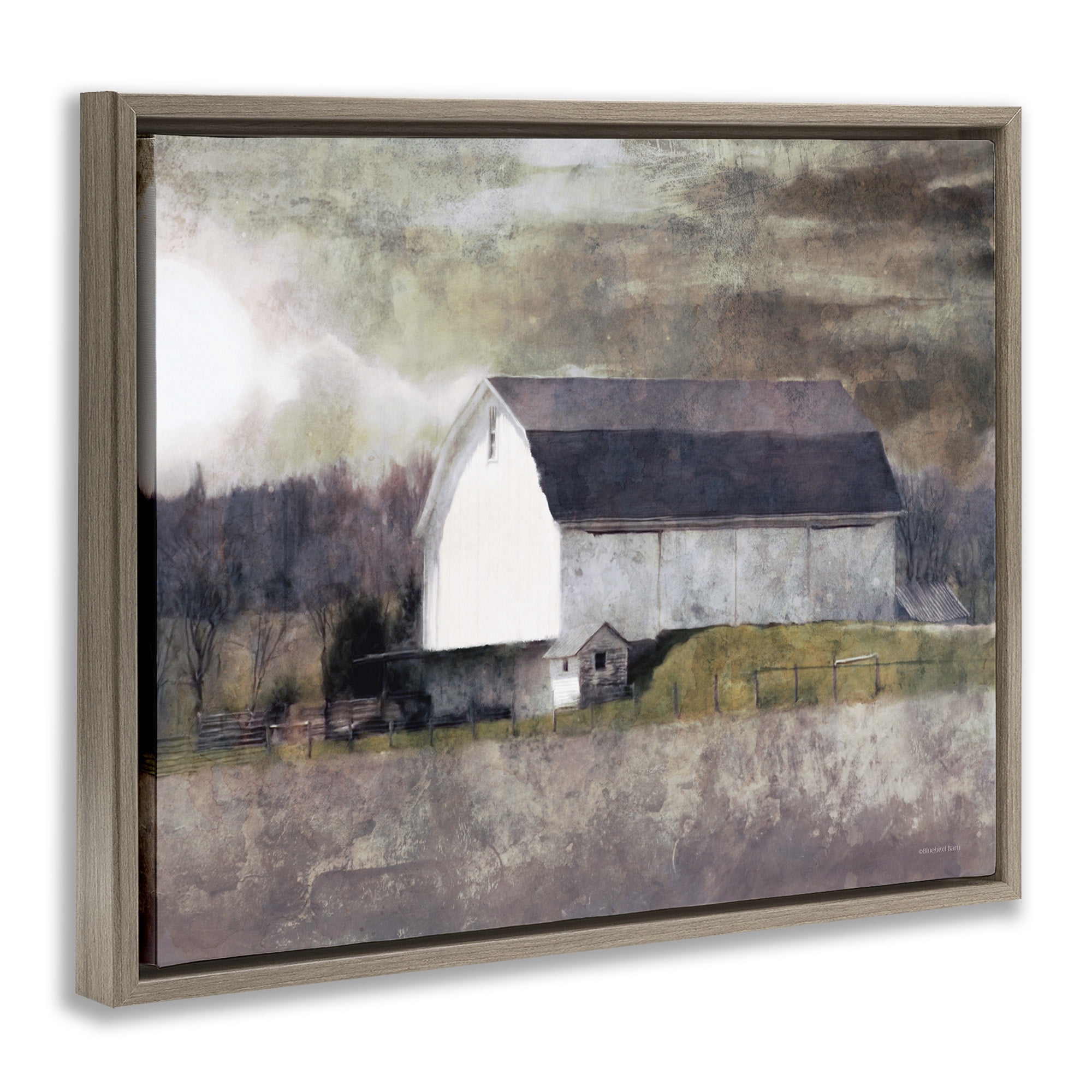 Stupell Industries Stormy Sky Country Farm Barn Landscape Painting Brown Floater Framed Canvas Art Print Wall Art, 21 x 17