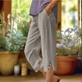 thumbnail image 2 of biudgviw Linen Pants for Women Elastic Waist Wide Leg Capris Pants Side Split Travel Vacation Casual Pants with Pockets, 2 of 4