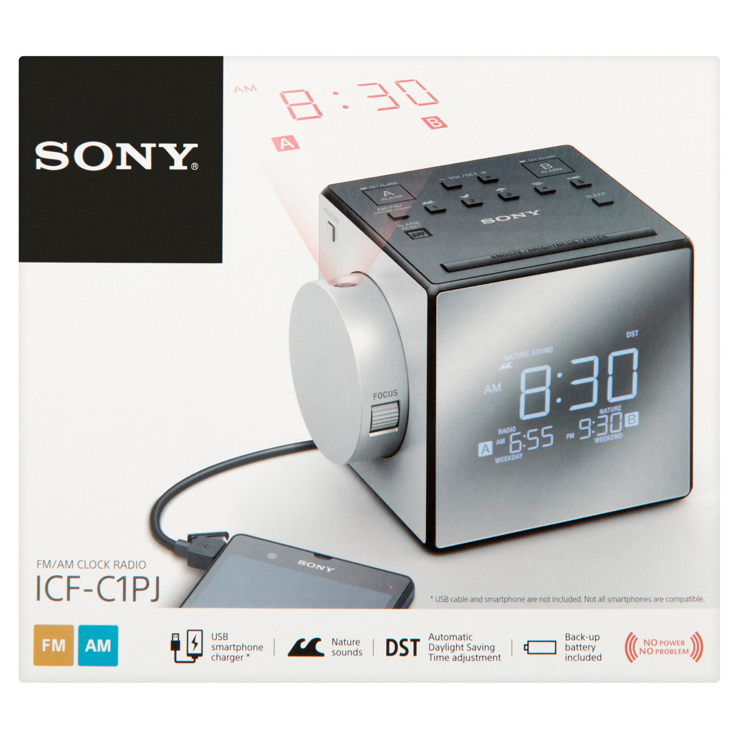 Ony ICF-C1PJ AM/FM Dual Alarm Clock Radio Nature Sound Time Projection 