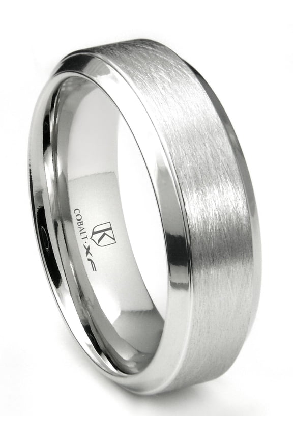 Cobalt Xf Chrome 8MM Italian Di Seta Finish Raised Center Wedding Band Ring Sz 11.0