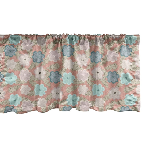 Ambesonne Vintage Window Valance, Repetitive Cartoonish Flowers and Leaves Pattern in Pastel Tones, Curtain Valance for Kitchen Bedroom Decor with Rod Pocket, 54" X 18", Pale Rust Multicolor