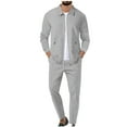 thumbnail image 2 of Mens Waffle Solid Color Tracksuit Set Casual Two Piece Outfit Athletic Zipper Sweatsuit and Pants Set Man Pocket Drawstring Pants Zipper Long Sleeve Turndown Collar Slim Cardigan Jacket Set, 2 of 6