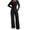 A Black, variant on Women's One Shoulder Pit Knitted Set - Long Sleeve Slimming Top, High Waist Wide Leg Pants, Casual Two Piece Set Gray Xxl
