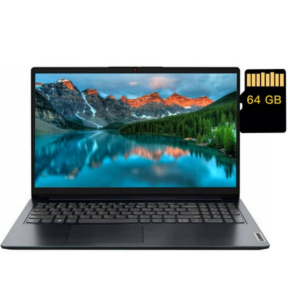 Lenovo ideapad 15 Laptop, 15.6 FHD (1920 x 1080), Intel Pentium N6000 4-Core(up to 3.30 GHz), Intel UHD Graphics, 4GB RAM, 128GB eMMC, Bluetooth, Webcam, USB-A&C, Windows 11 S 64GB SD Card