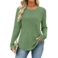 thumbnail image 7 of SYMOID Womens Mint Green Waffle Knit Top - Long Sleeve Crew Neck Relaxed Fit with Chest Pocket - Casual for Spring & Fall,Size S, 7 of 7