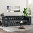 thumbnail image 2 of GDF Studio Marengo Contemporary Tufted 3 Seater Sofa, Midnight Black Faux Leather and Dark Brown, 2 of 7