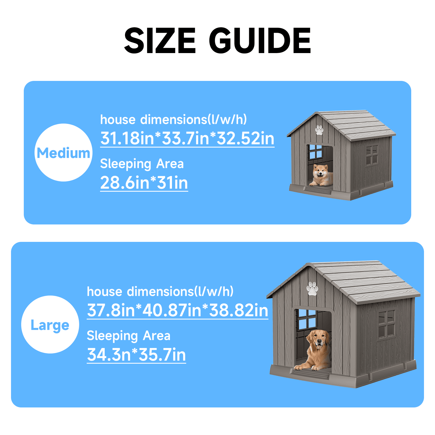 fazzn Durable Waterproof Resin Dog House for Small to Large Sized Dogs, Indoor Outdoor Doghouse Puppy Shelter with Elevated Floor, Easy to Assemble .Blue/Brown.Father's Day Gift