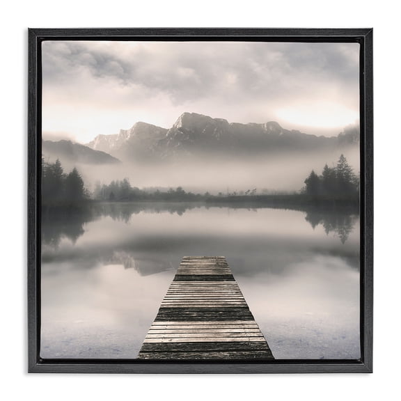 Stupell Industries Calm Reflective Waters & Mountains Black Framed Floater Canvas Wall Art, design by Irene Weisz