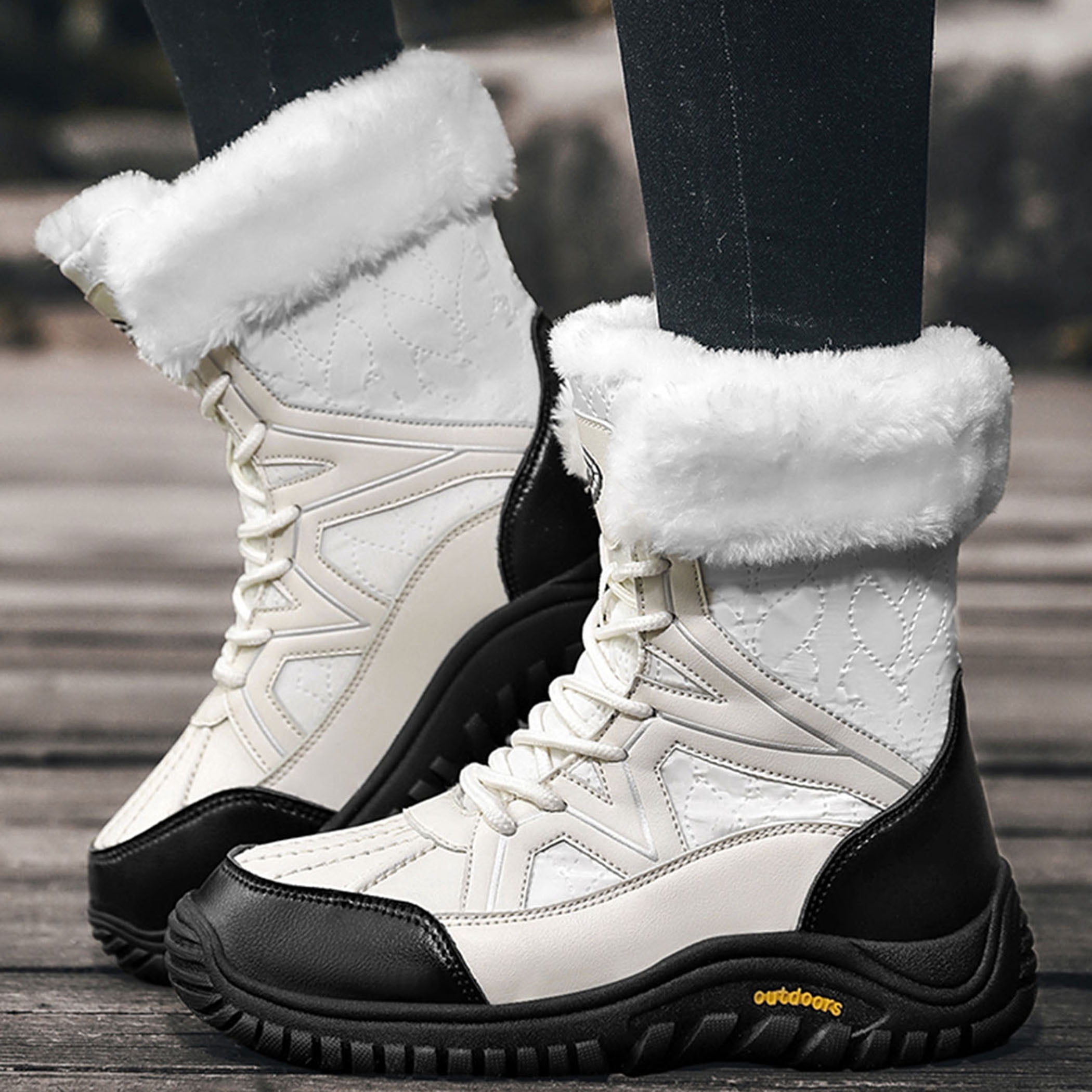 Faux Fur Lined Snow Boots for Women Waterproof Warm Winter Shoes Mid Calf Outdoor Hiking Boots