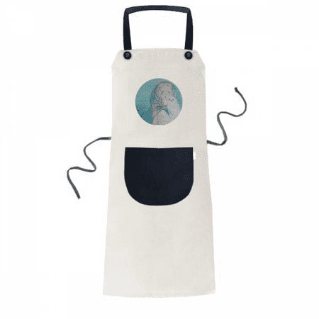

Blue White Owl Girl Chinese Style Watercolor Apron Adjustable Bib Cotton Linen BBQ Kitchen Pocket Pinafore