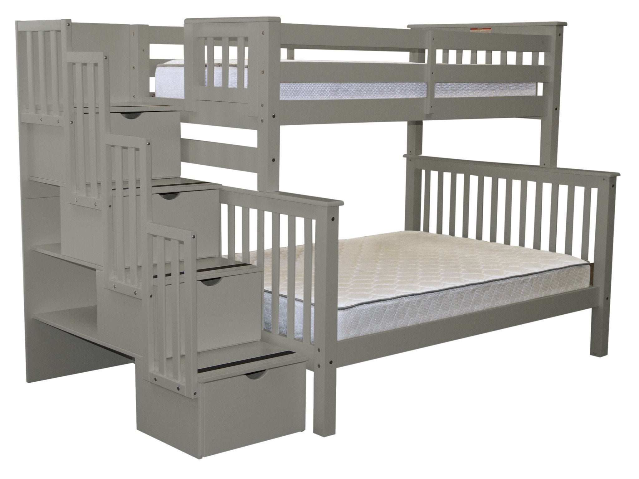 Bedz King Stairway Bunk Beds Twin over Full with 4 Drawers in the Steps
