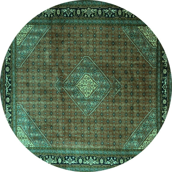 Ahgly Company Machine Washable Indoor Round Medallion Turquoise Blue Traditional Area Rugs, 7' Round