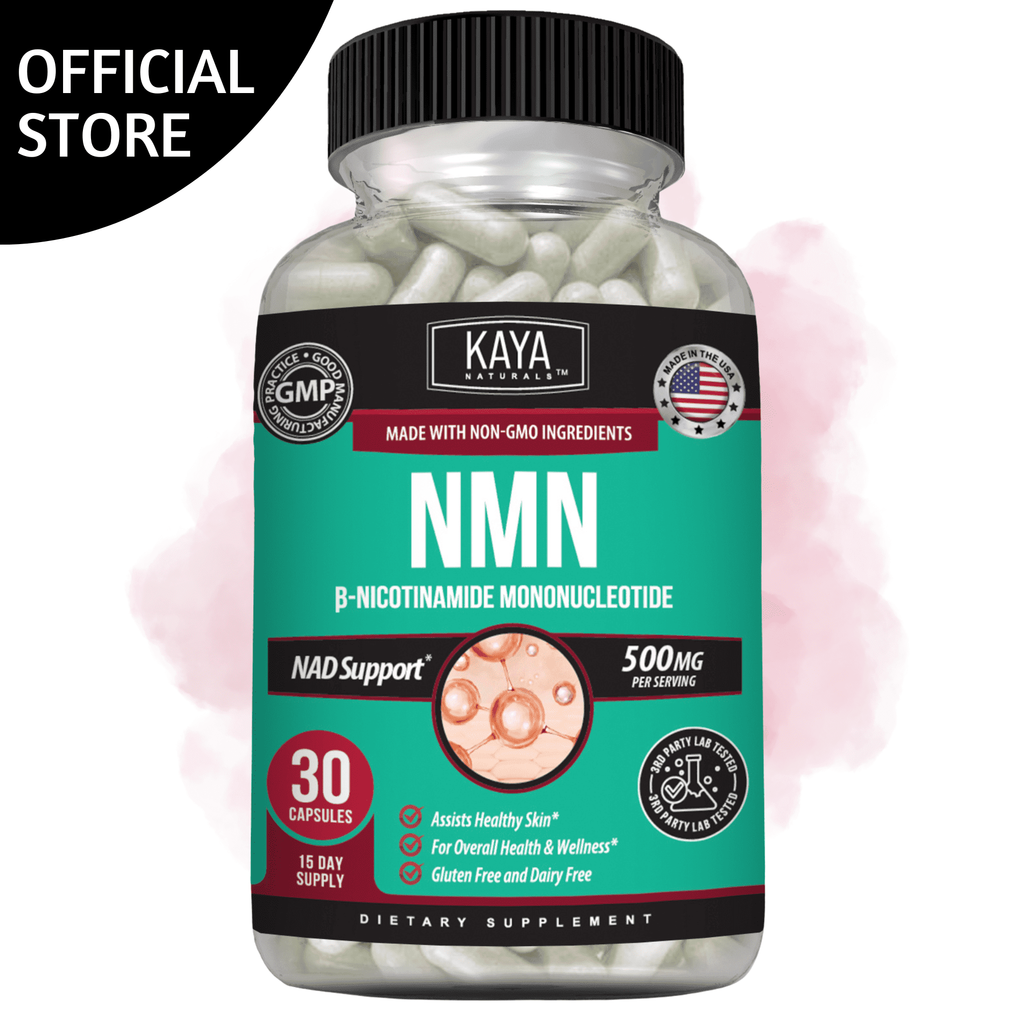 Kaya Naturals NMN 500 mg Supplement for Cellular Energy Support, Daily Wellness & Vitality, 30 Capsules