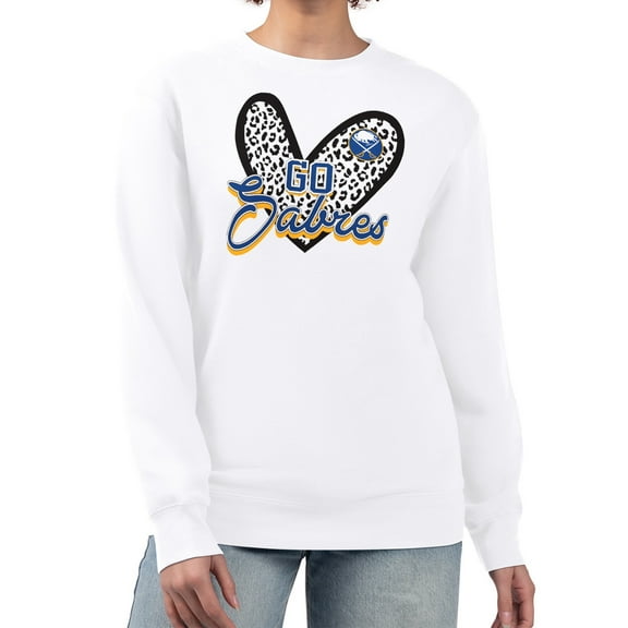 Women's G-III 4Her by Carl Banks White Buffalo Sabres Animal Print Heart Fleece Pullover Sweatshirt