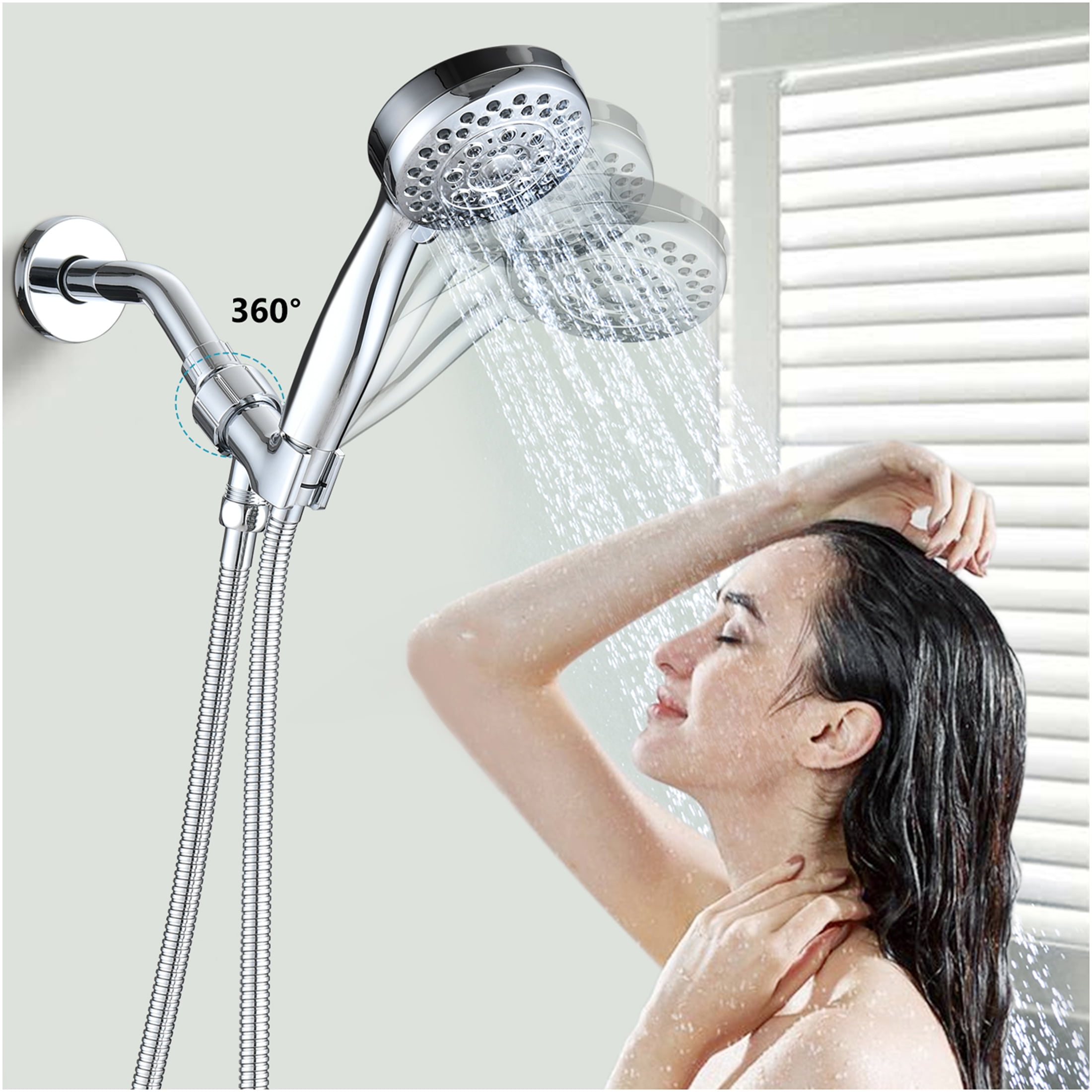 JERFIT 5-Spray High Pressure Handheld Shower Head with Hose, Wall Mount Chrome Showerhead for Powerful Rain Massage, Water Efficient, Easy Install