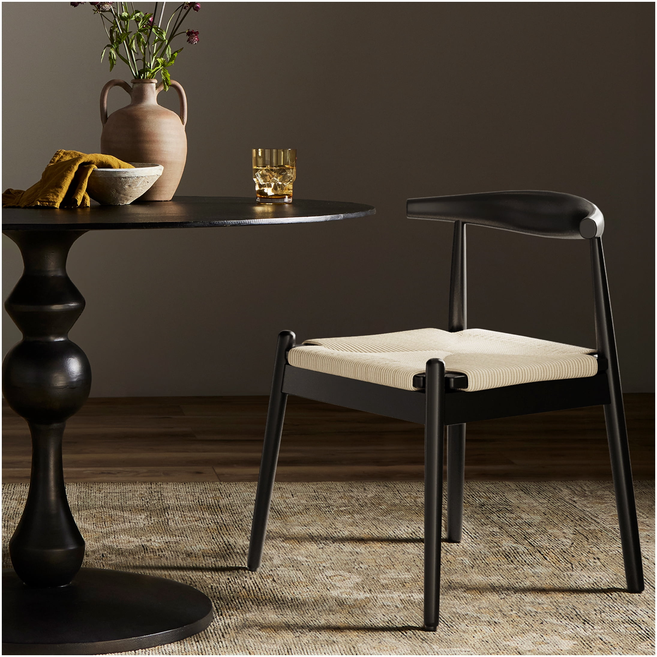 Weave Dining Chairs Set of 2, Mid-Century Modern Oak Frame Kitchen Chairs with Handwoven Paper Cord Seats for Dining Room