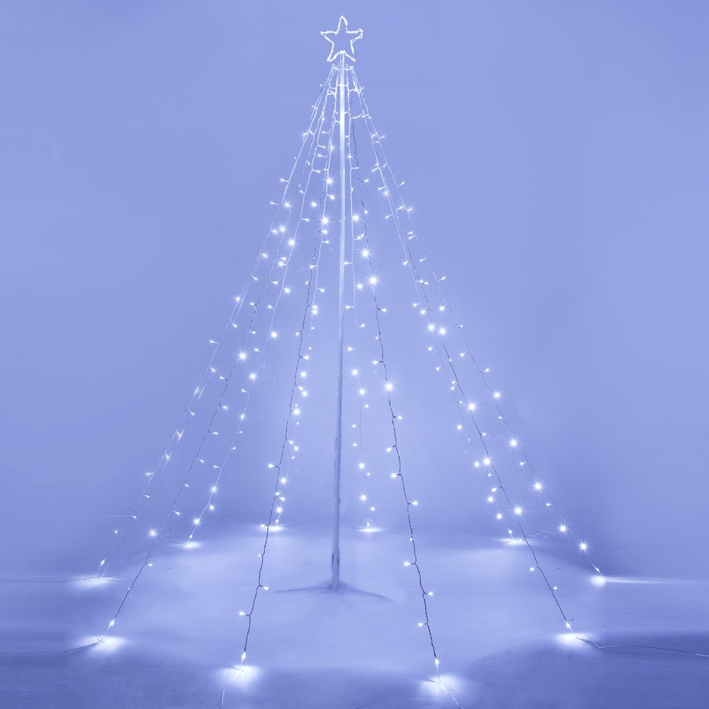 LED Waterfall Cone Tree Light with Star Finial 10 Strings 240 LED Star