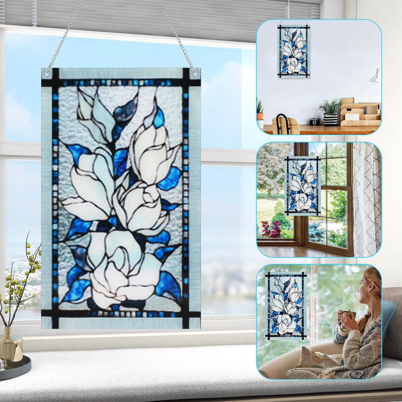 Acrylic Stained Rectangular Panel Glass Window Suncatcher Hanging Home