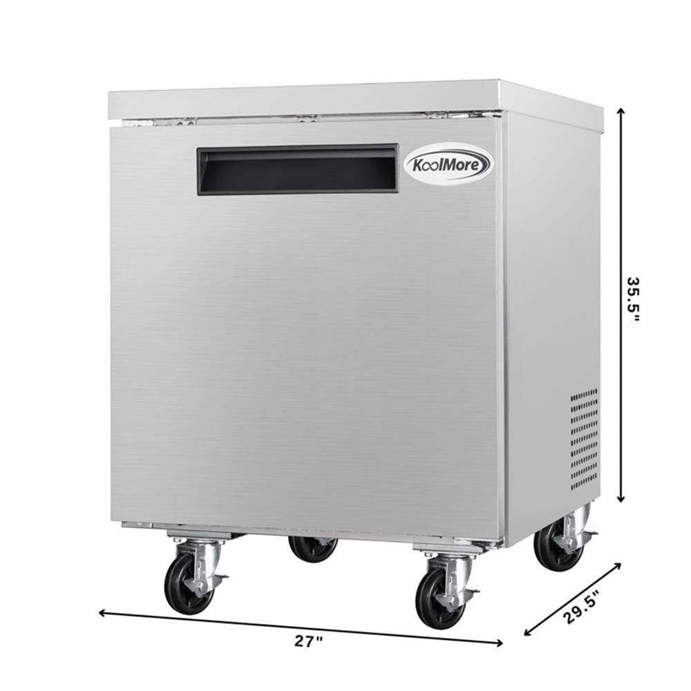 Pemberly Row 48" Two-Door Commercial Undercounter Freezer with Casters in Silver