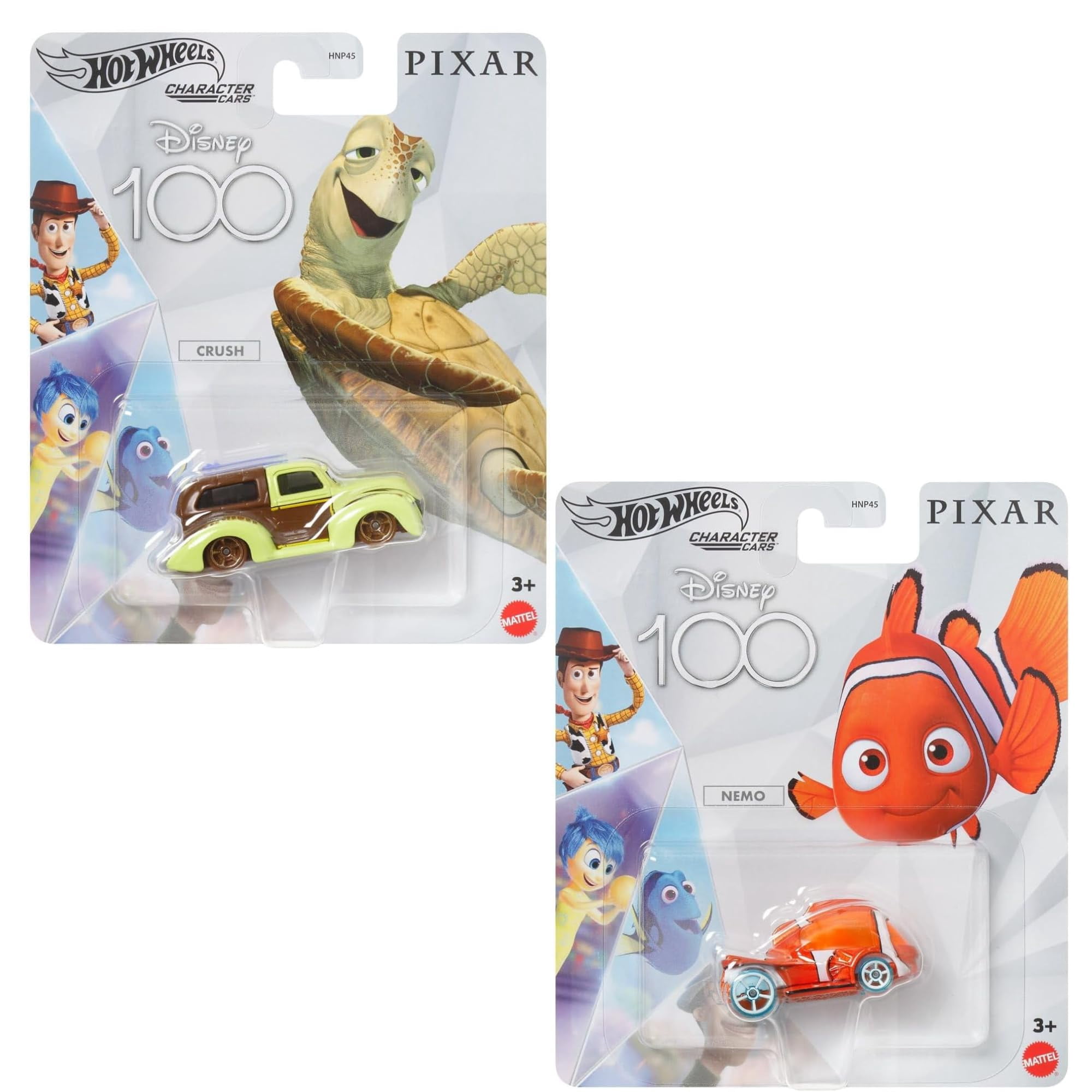 Hot Wheels Disney 100 Pixar Character Cars, Finding Nemo Crush and Nemo Die-Cast Vehicles, Collectible Toys, Ages 3+