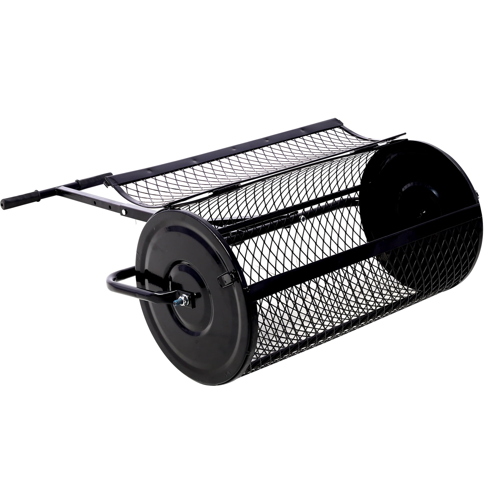 Peat Moss Spreader 24inch, Compost Spreader Metal Mesh,T Shaped Handle for Planting Seeding, Lawn and Garden Care Manure Spreaders Roller, Black