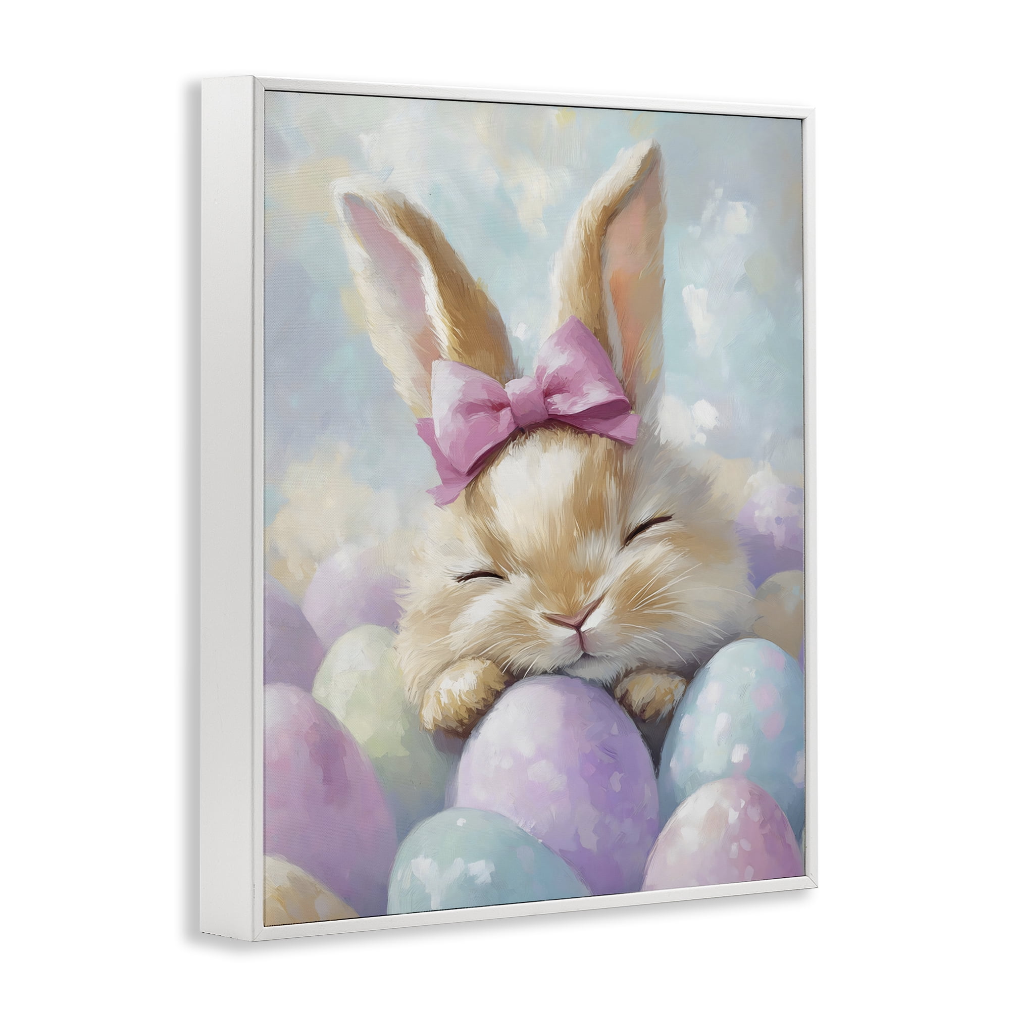 Stupell Industries Sleeping Easter Bunny with Eggs White Framed Giclee Art, design by The Prints Vibe