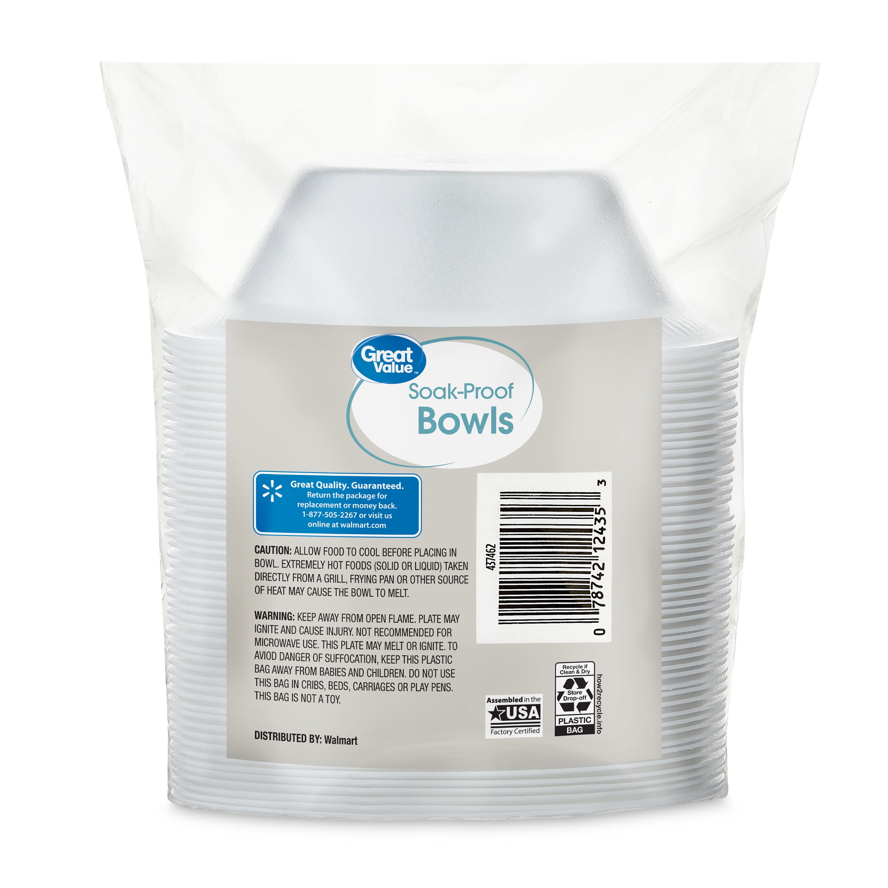 Great Value Everyday Disposable Foam Bowls, 12 oz, 50 Ct