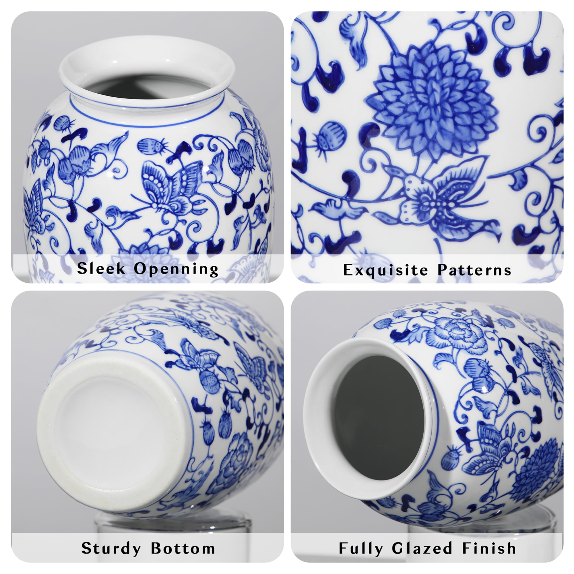 Blue and White Vase, Blue Ceramic Vase for Home Decor 8.9" Chinoiserie Vase for Flowers Porcelain Vase for Home Decor Bathroom Dinner Table Centerpieces