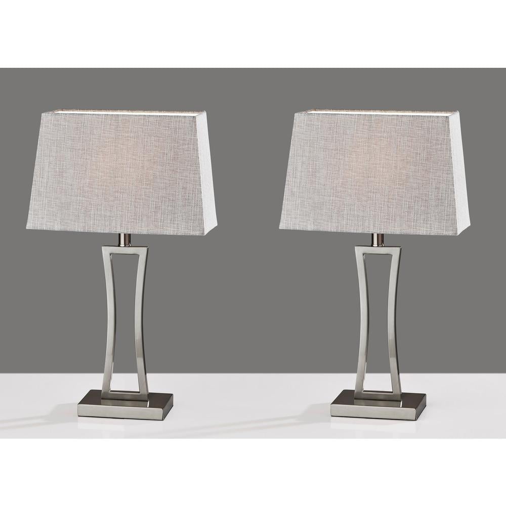 Adesso® Camila 2-Piece Table Lamp Set, 24-1/4"H, Gray & White Shade/Brushed Steel Base