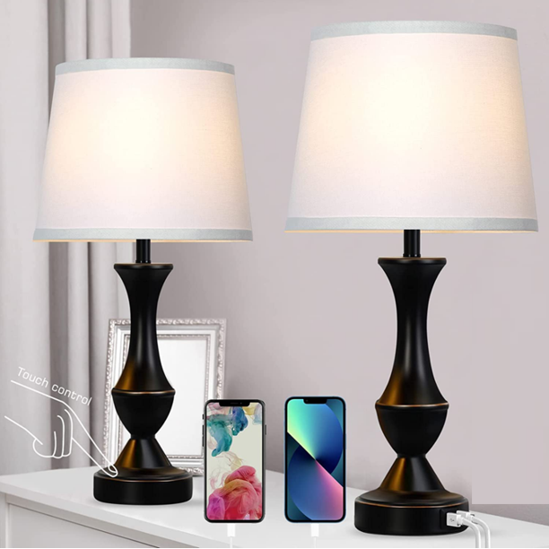 Set of 2 Touch Control Table Lamp with USB Ports