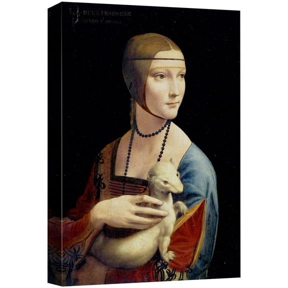 wall26 Canvas Print Wall Art Lady with Ermine by Leonardo da Vinci Historic Cultural Illustrations Realism Traditional Scenic Expressive for Living Room, Bedroom, Office - 12"x18"