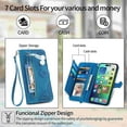 thumbnail image 7 of Dteck for iPhone 16 Plus Wallet Case with Credit Card Holder Zipper Pocket, Magnetic Flip Folio Book PU Leather Phone Case Shockproof Wristlet Strap Cover for Women Men,  Blue, 7 of 7